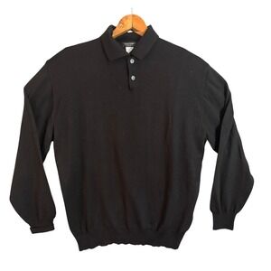 ITALTEMPO Black 100% Merino Wool Long Sleeve Polo Sweater Made in Italy XL